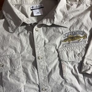 Columbia PFG Shirt Men's 2XL Beige Walleye Embroidered Vented Vintage Fish Camp